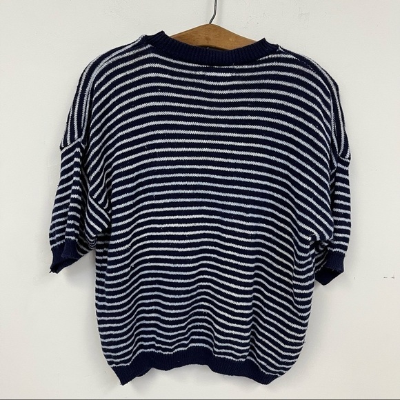 Vintage Navy and White Striped Short Sleeve Cardigan Top - Picture 5 of 6